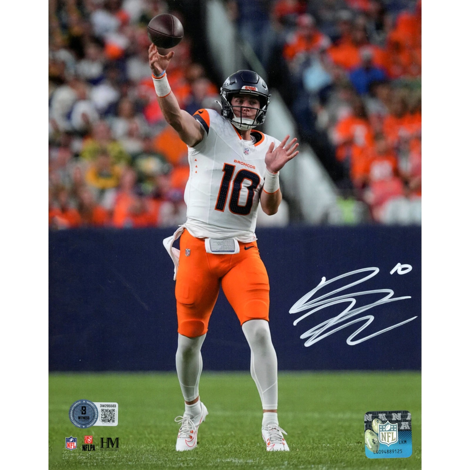 Bo Nix Autographed/Signed Denver Broncos 8x10 Photo Beckett Witness 51393