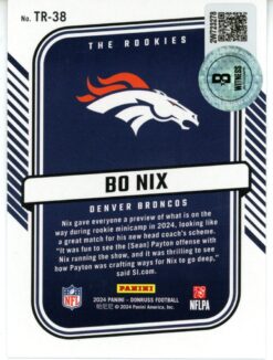 Bo Nix Autographed/Signed 2024 Donruss TR-38 Trading Card Beckett Witness 49630