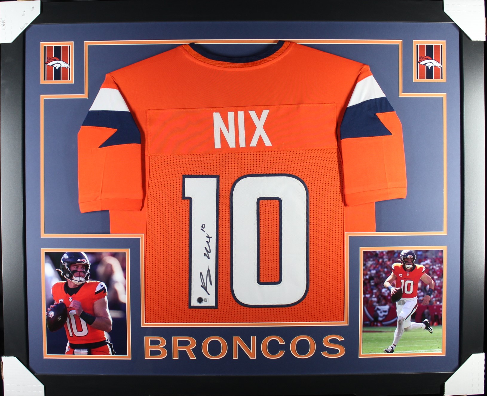 Bo Nix Autographed/Signed Pro Style Orange XL Framed Jersey 35x43 Beckett 53759