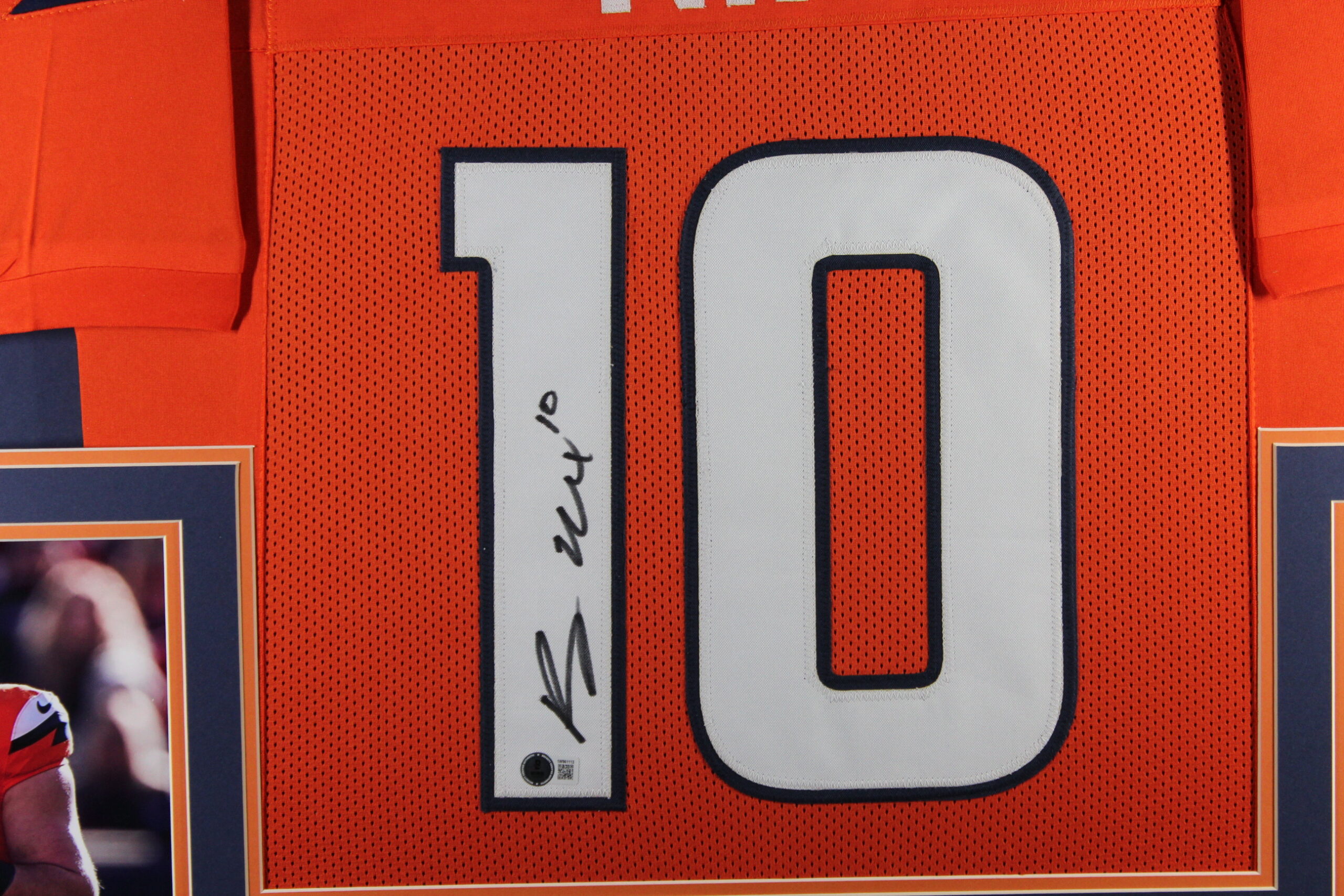 Bo Nix Autographed/Signed Pro Style Orange XL Framed Jersey 35x43 Beckett 53759 2 Bo Nix Autographed/Signed Pro Style Orange XL Framed Jersey 35x43 Beckett 53759