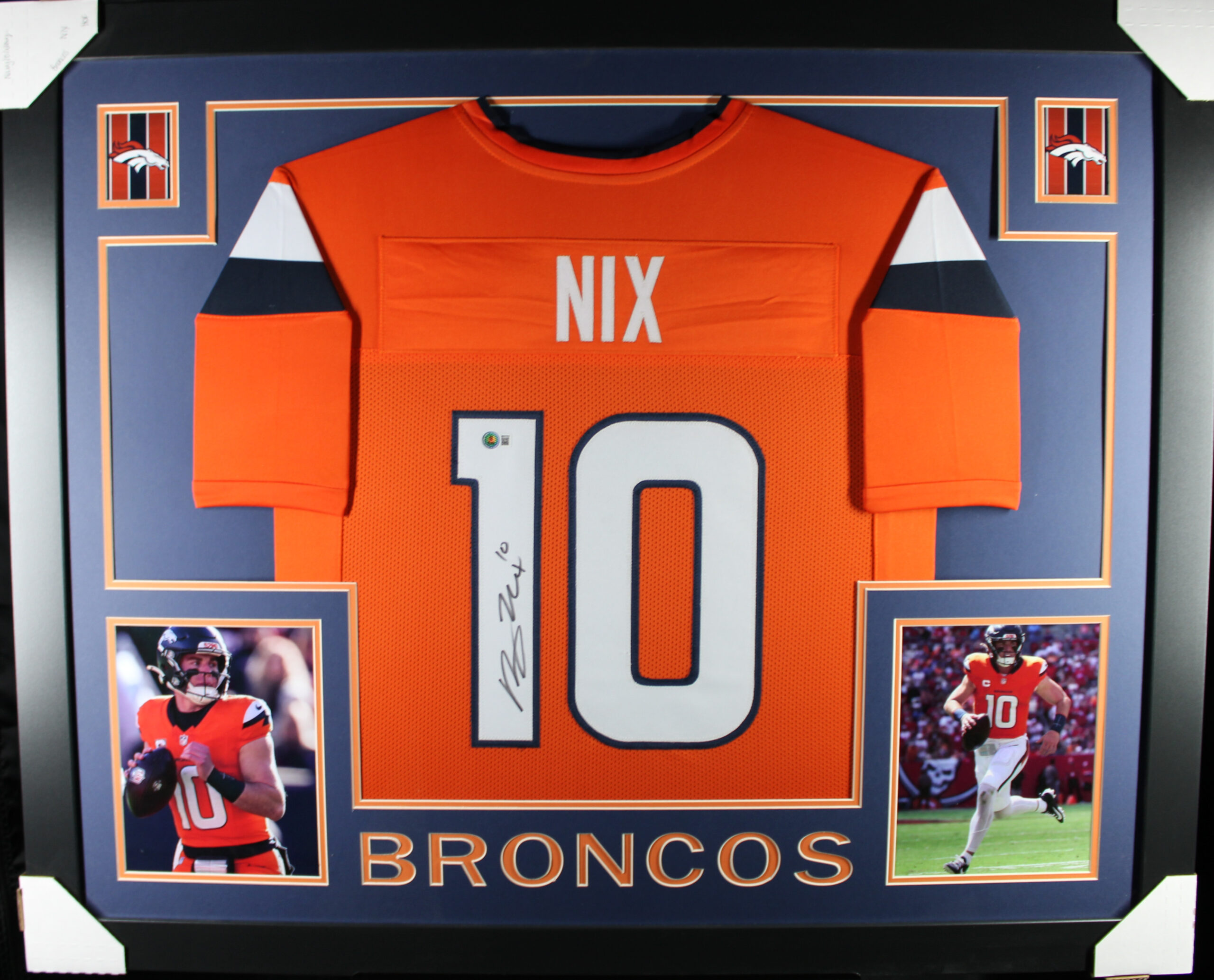 Bo Nix Autographed Pro Style Sz XL Orange Framed Jersey 35x43 Beckett 57306