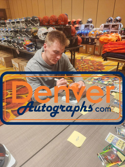 Bo Nix Autographed/Signed Denver Broncos Rave Mini Helmet Beckett Witness 49616