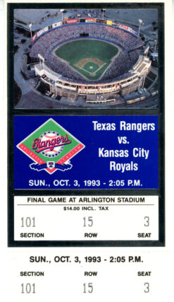 Nolan Ryan Last Game George Brett Last Game 93 Rangers Royals Ticket Stub 35776