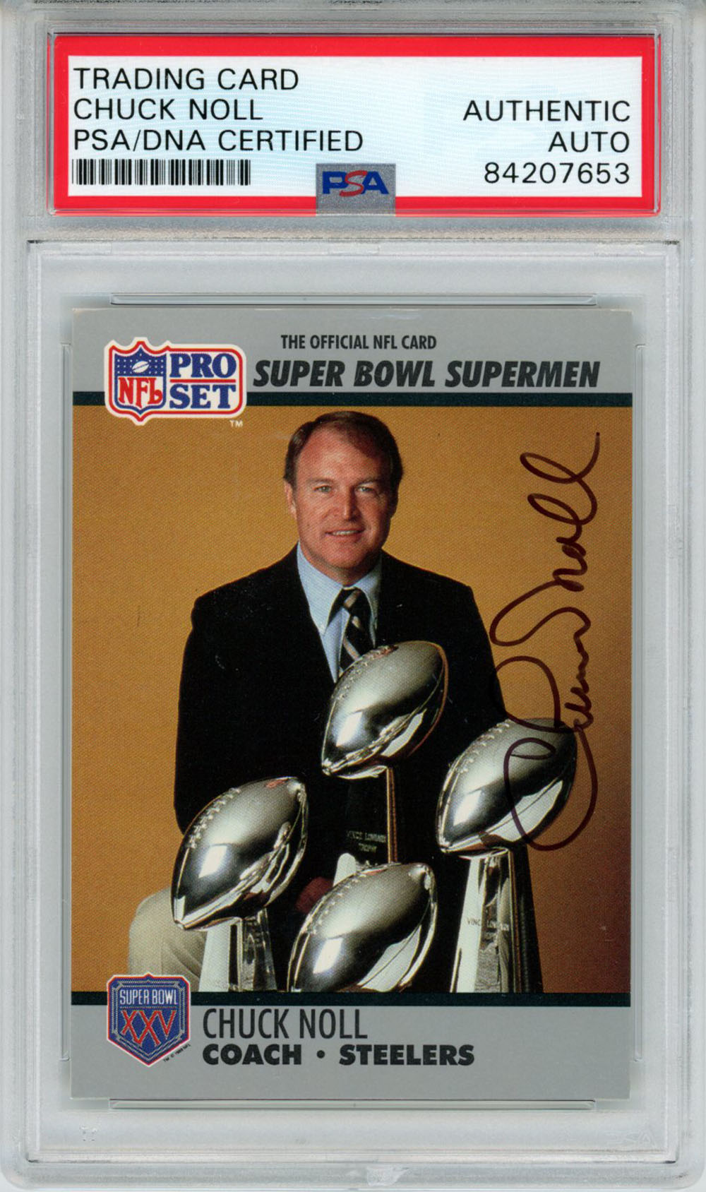 Chuck Noll Signed 1990 Pro Set #29 Trading Card PSA Slab