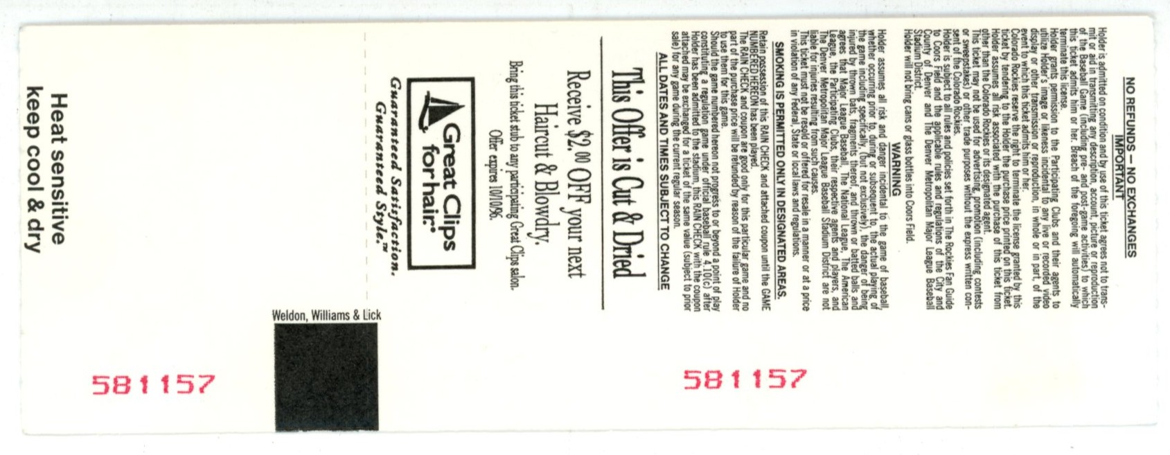 Hideo Nomo Los Angeles Dodgers 09/17/1996 No Hitter Full Ticket 56241