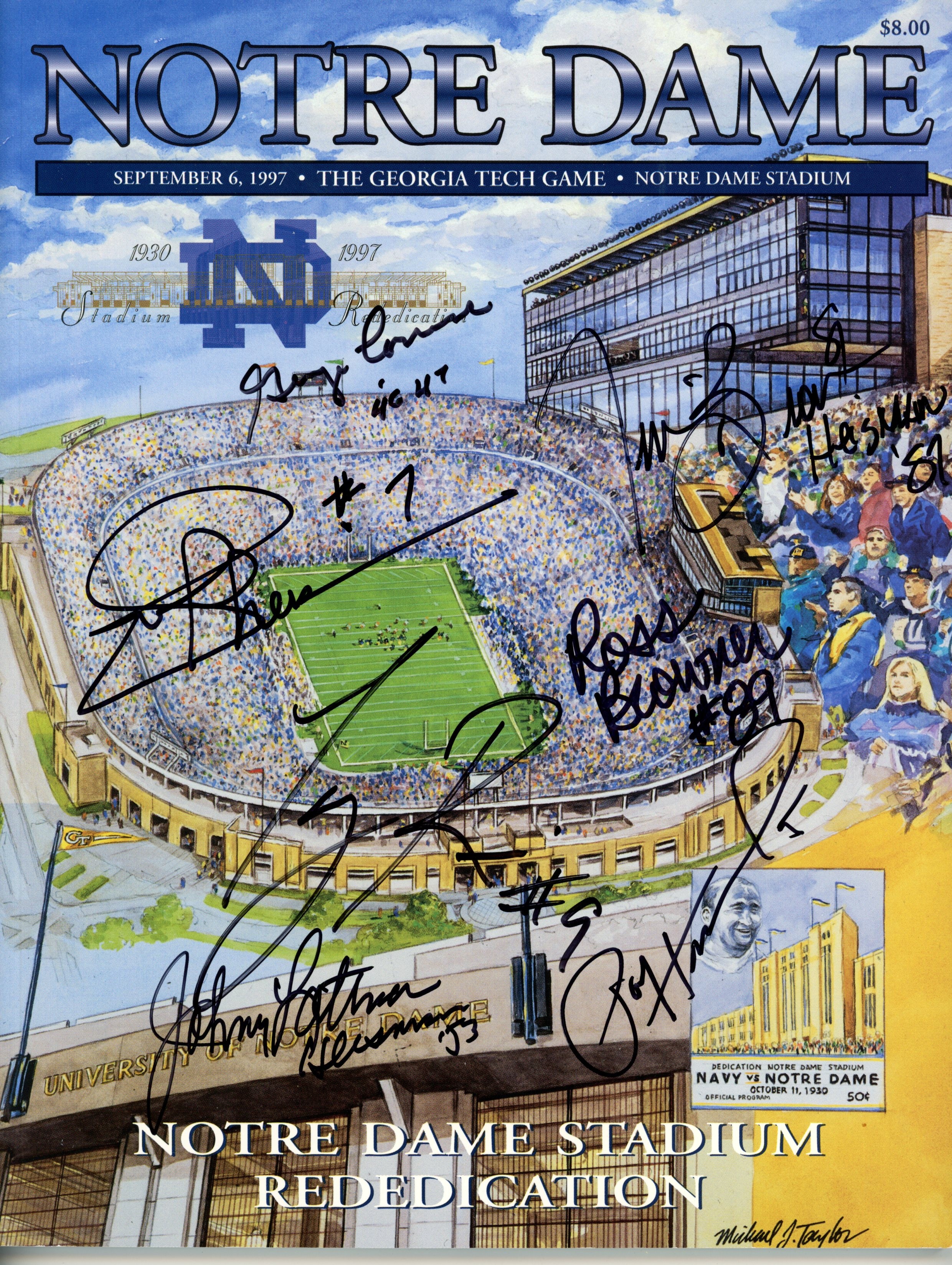 Hornung Connor Theismann Brown +3 Signed Notre Dame Irish 97 Magazine JSA 55093