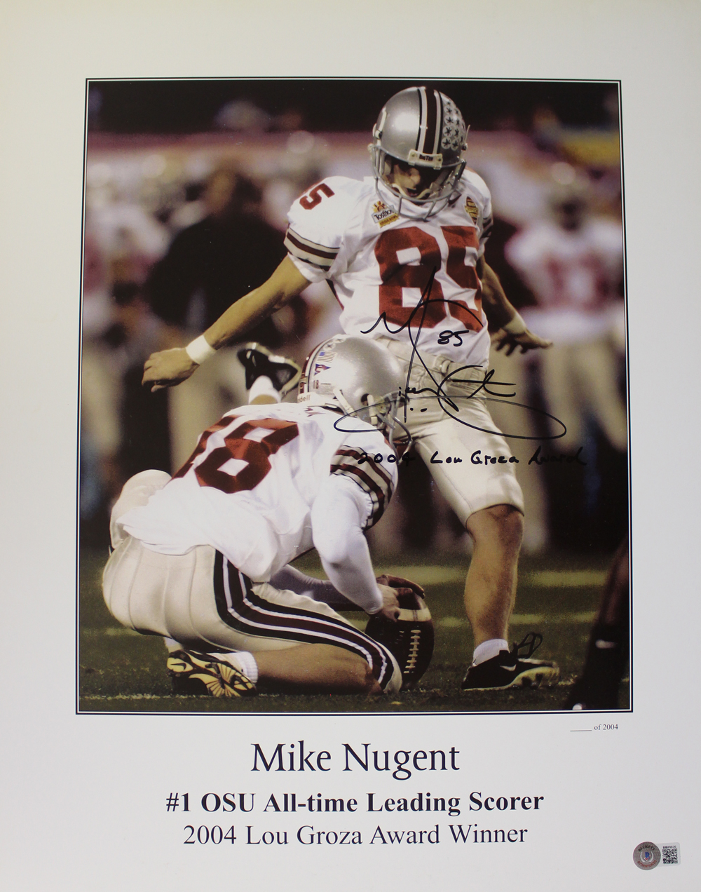Mike Nugent Signed Ohio State Buckeyes Dry Mounted 16x20 Photo Beckett
