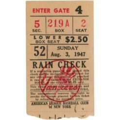 Unautographed Ticket Stub New York Yankees vs Cleveland 1947 Game 52 58742