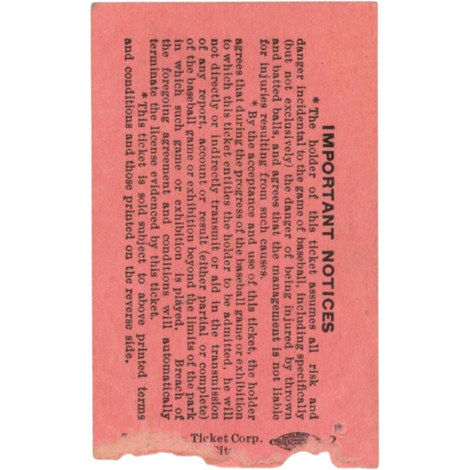 Unautographed Ticket Stub New York Yankees vs Senators 47 Babe Ruth Day 58737