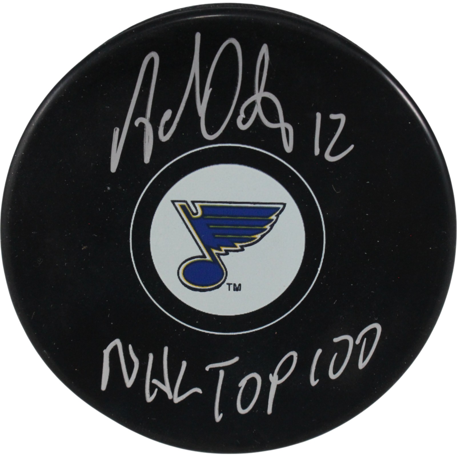 Adam Oates Autographed/Signed St Louis Blues Logo Puck NHL Top 100 JSA 53976