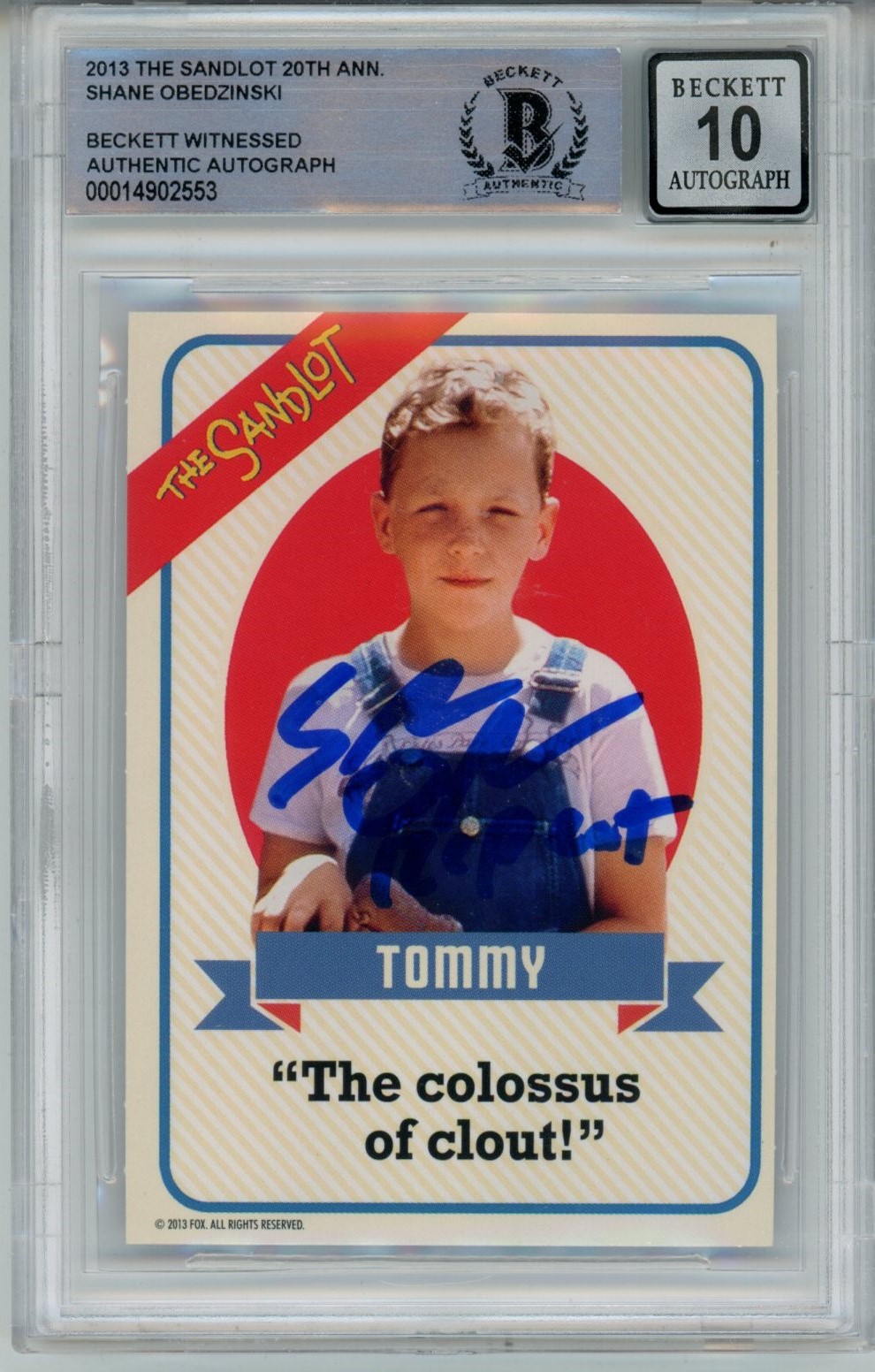 Shane Obexzinski Signed The Sandlot 20 Anniv. Insert Beckett Auto 10 