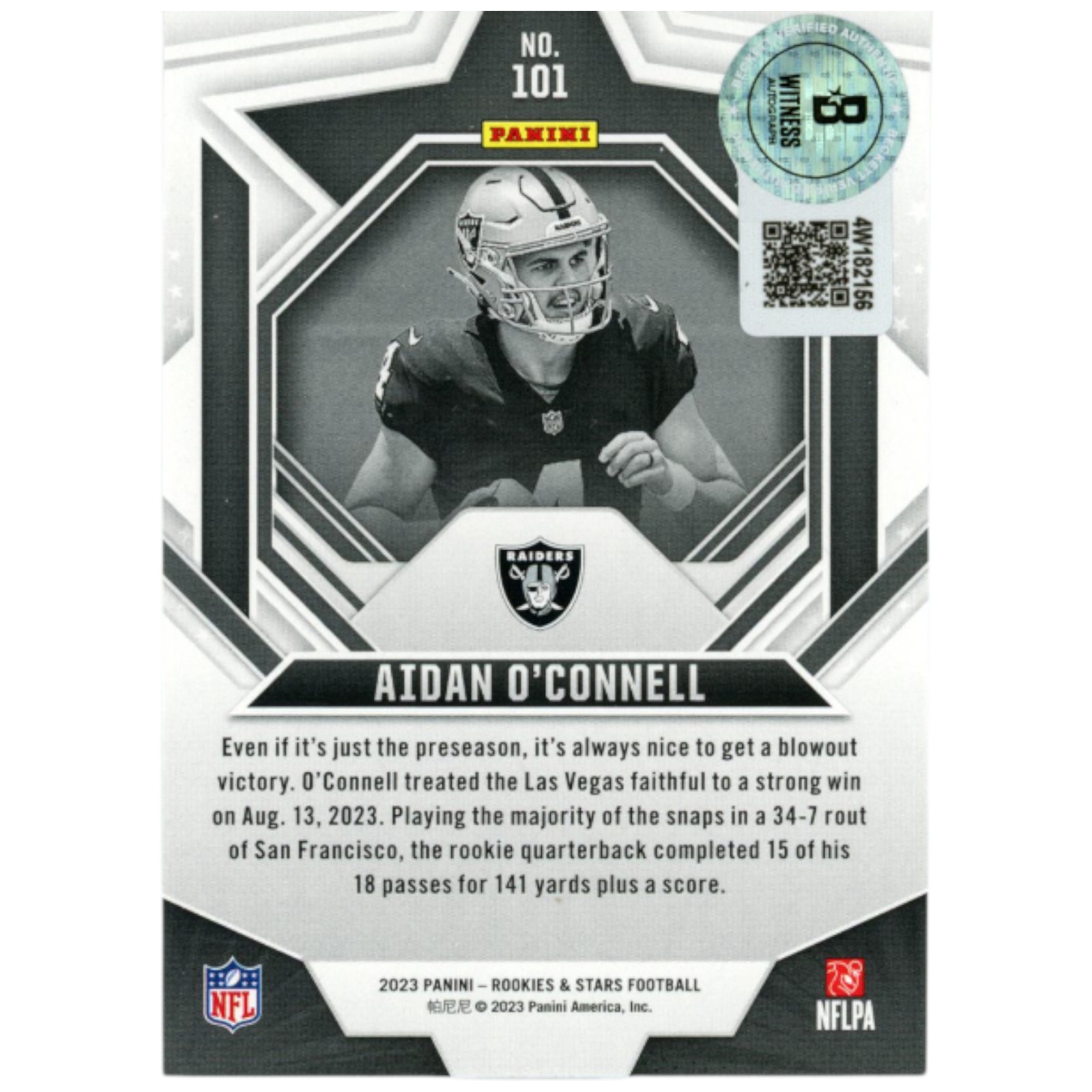 Aidan O'Connell Autographed 23 Rookies & Stars #101 Trading Card Beckett 53249