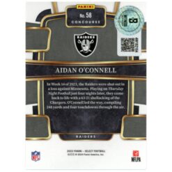 Aidan O'Connell Autographed/Signed 23 Select #58 Trading Card Beckett 53251