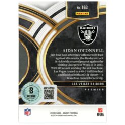 Aidan O'Connell Autographed/Signed 23 Select #163 Trading Card Beckett 53250