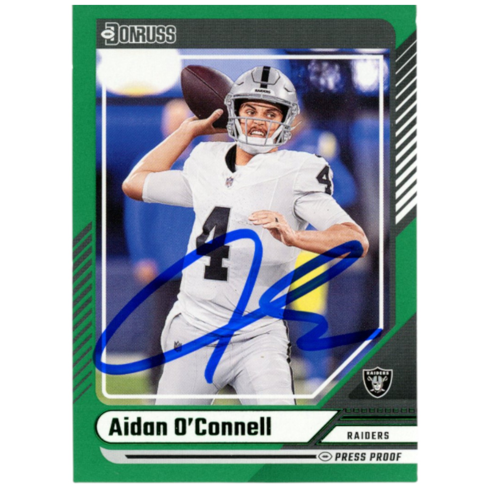 Aidan O'Connell Autographed 24 Donruss Green #30 Trading Card Beckett 53246
