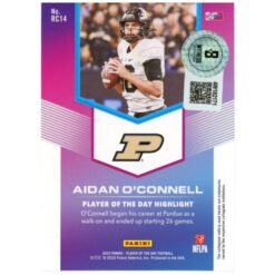 Aidan O'Connell Autographed 23 Panini Player of Day #RC14 Card Beckett 53242