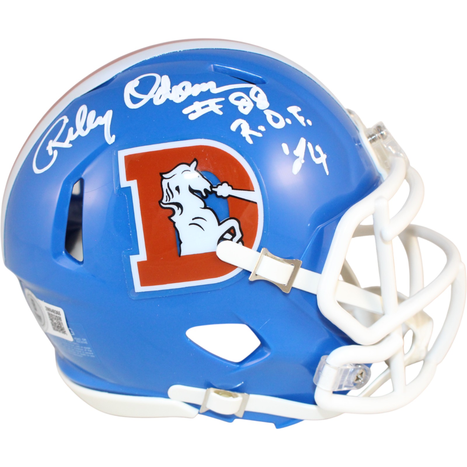 Riley Odoms Autographed Denver Broncos TB Mini Helmet ROF 24  Beckett 51716