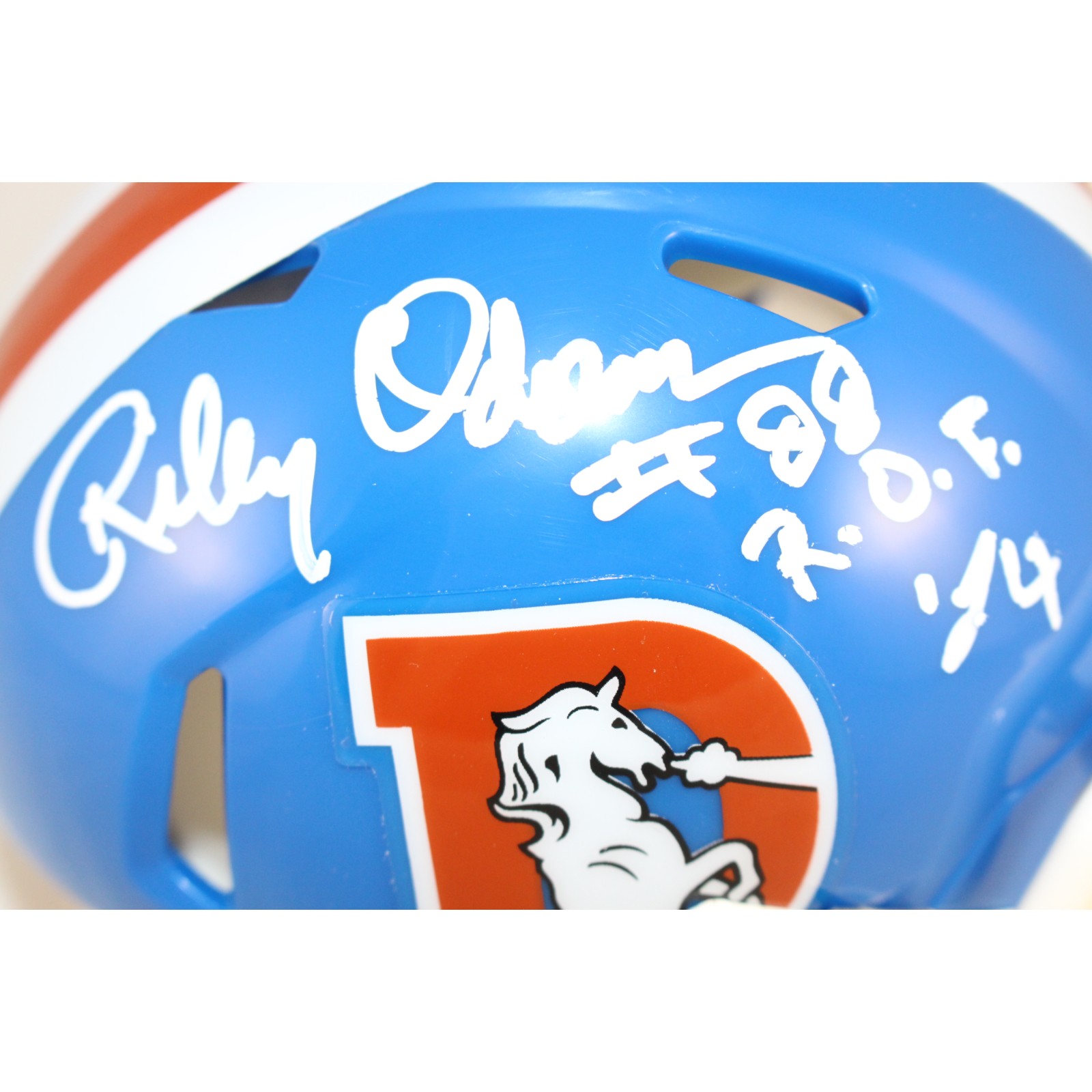 Riley Odoms Autographed Denver Broncos TB Mini Helmet ROF 24  Beckett 51716