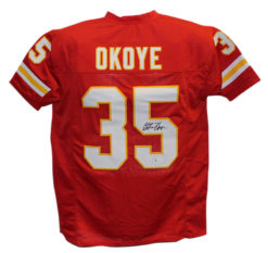 Christian Okoye Autographed/Signed Pro Style Red XL Jersey BAS 25567