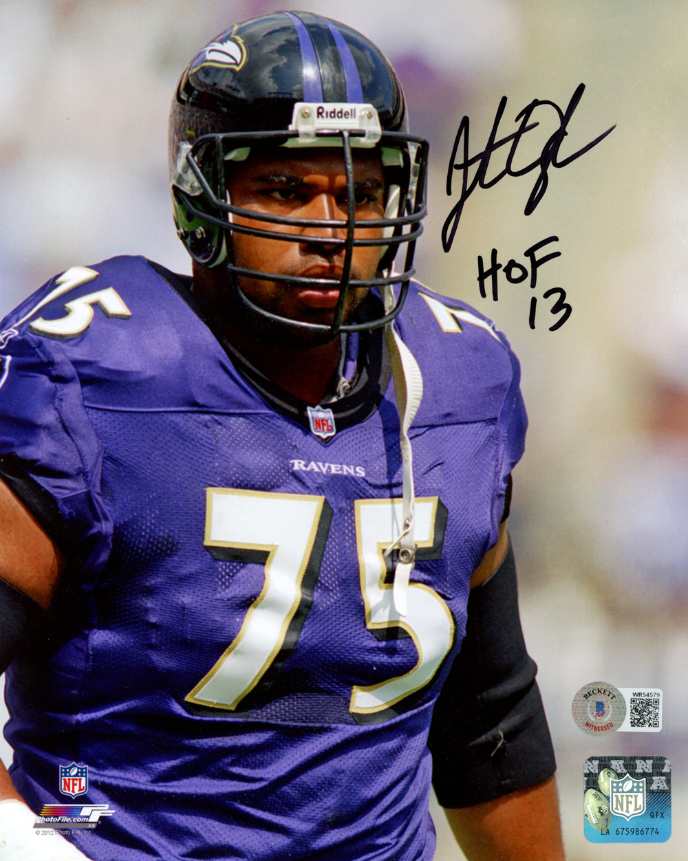 Jonathan Ogden Autographed Baltimore Ravens 8x10 Photo HOF Beckett