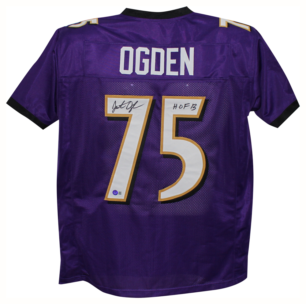 Jonathan Ogden Autographed/Signed Pro Style Purple XL Jersey HOF Beckett