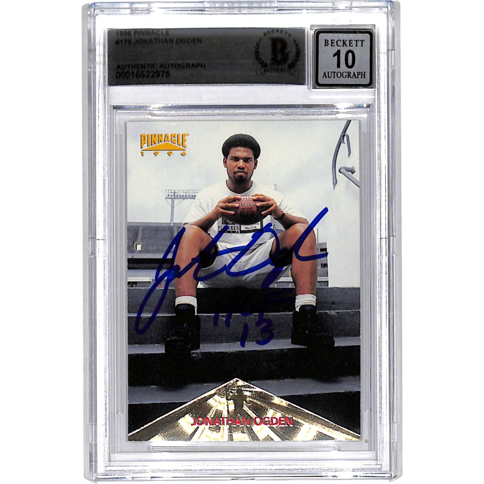 Jonathan Ogden Signed 1996 Pinnacle #175 Trading Card HOF BAS 44545