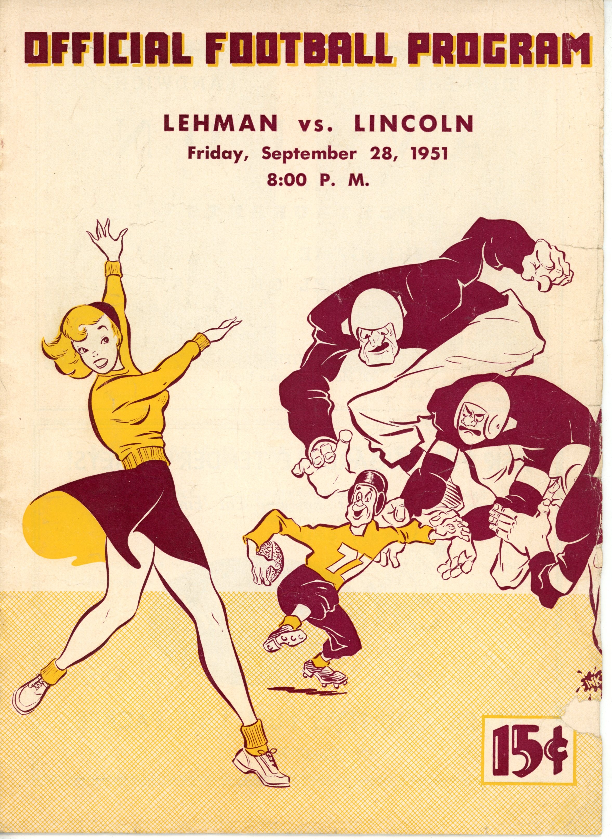 Ohio High School Football Program 09/28/1951 Canten-Lehman v. Lincoln 55930