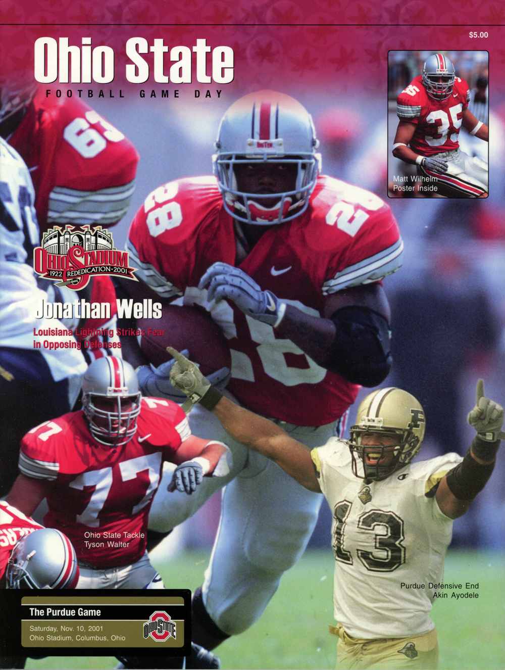 Ohio State Buckeyes vs Purdue Boilermakers 11/10/2001 Gameday Program