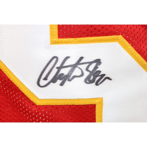 Christian Okoye Autographed/Signed Pro Style Red Jersey Beckett