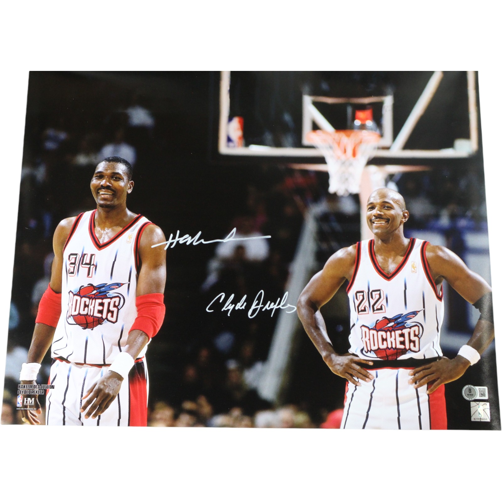 Hakeem Olajuwon Clyde Drexler Signed Houston Rockets 16x20 Photo Beckett 49764