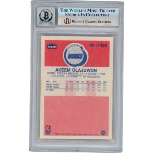 Hakeem Olajuwon Autographed 1986 Fleer #82 Slabbed Trading Card Beckett 50635