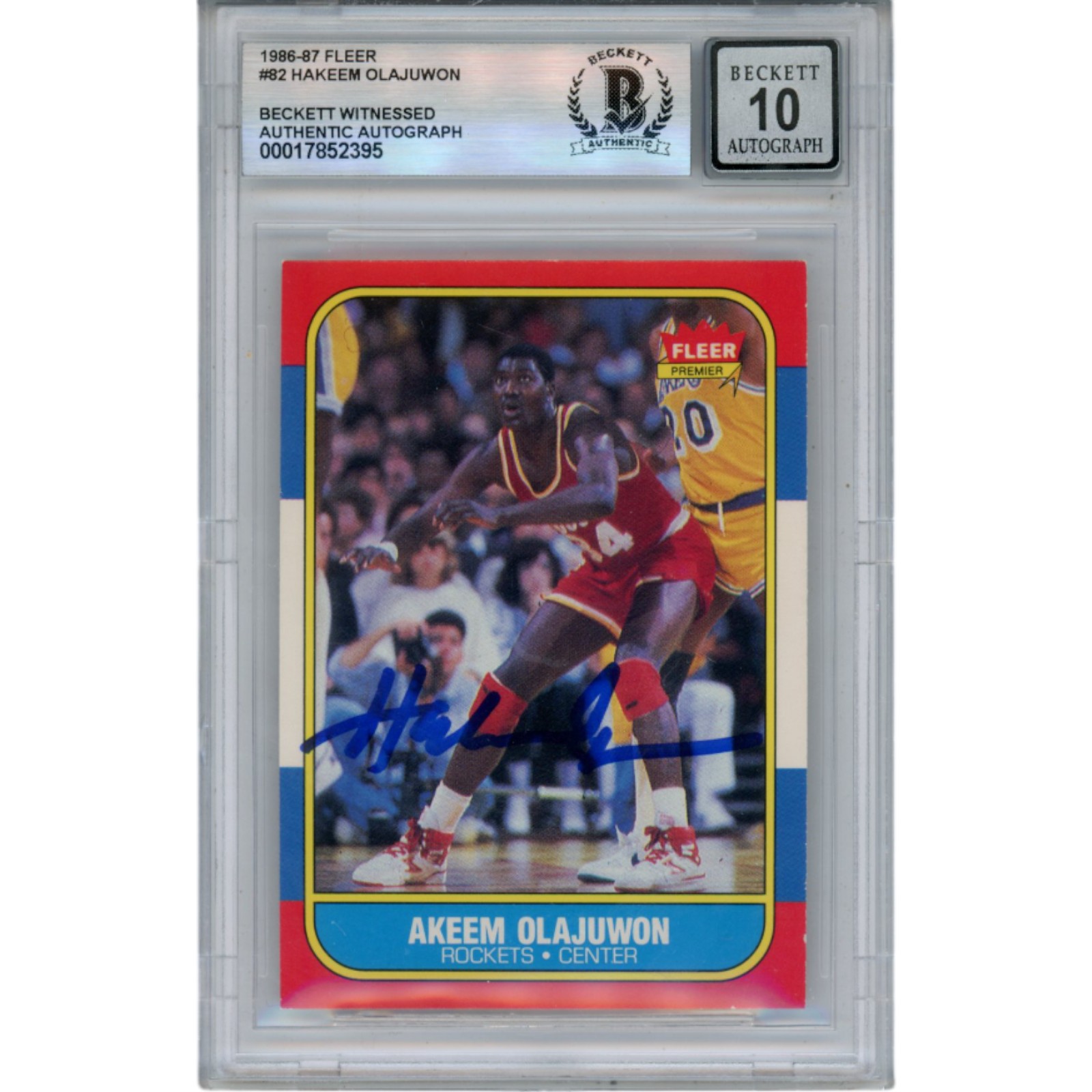 Hakeem Olajuwon Autographed 1986 Fleer #82 Slabbed Trading Card Beckett 50660