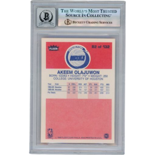 Hakeem Olajuwon Autographed 1986 Fleer #82 Slabbed Trading Card Beckett 50660
