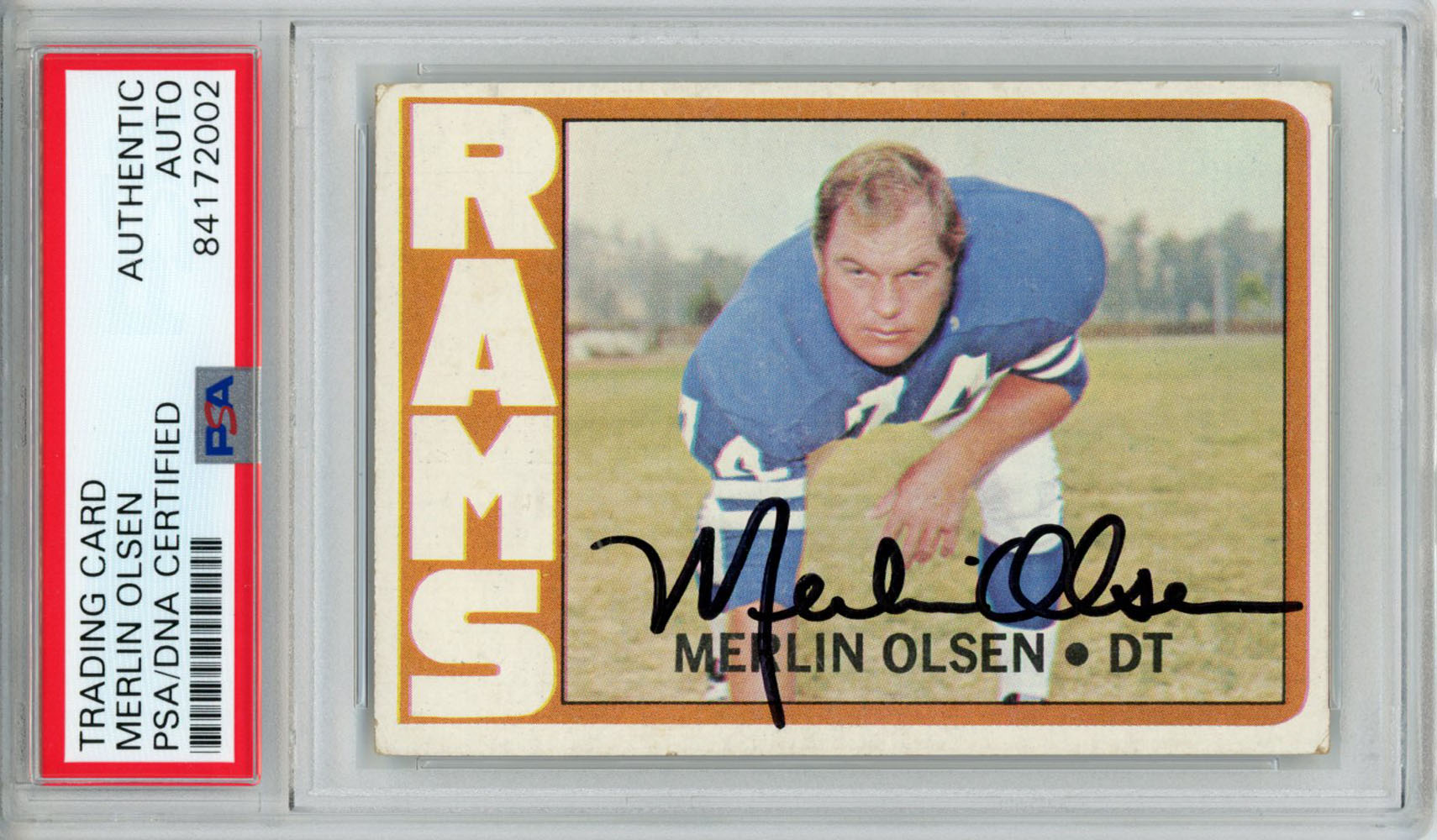Merlin Olsen Signed 1972 Topps #181 Trading Card PSA Slab
