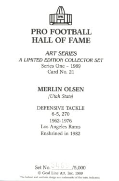 Merlin Olsen Los Angeles Rams Goal Line Art Card Series 1 No. 21 LE /5000 58130