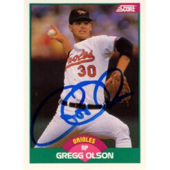 Gregg Olson Autographed/Signed 1989 Score 96T  Trading Card Beckett 48431