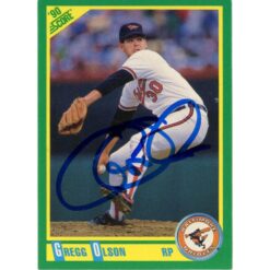 Gregg Olson Autographed/Signed 1990 Score 63  Trading Card Beckett 48432