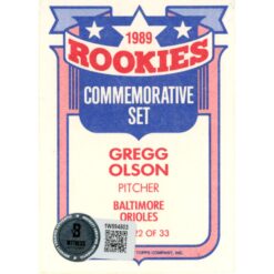 Gregg Olson Autographed/Signed 1989 Topps Rookies 22 Trading Card Beckett 48404