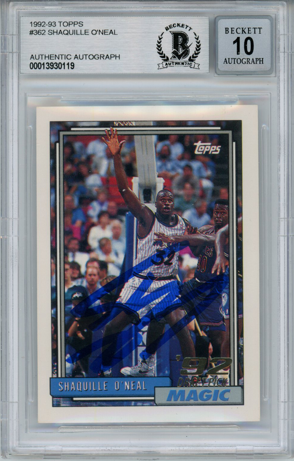 Shaquille O'Neal Autographed 1992 Topps #362 Rookie Card Beckett 10 Slab