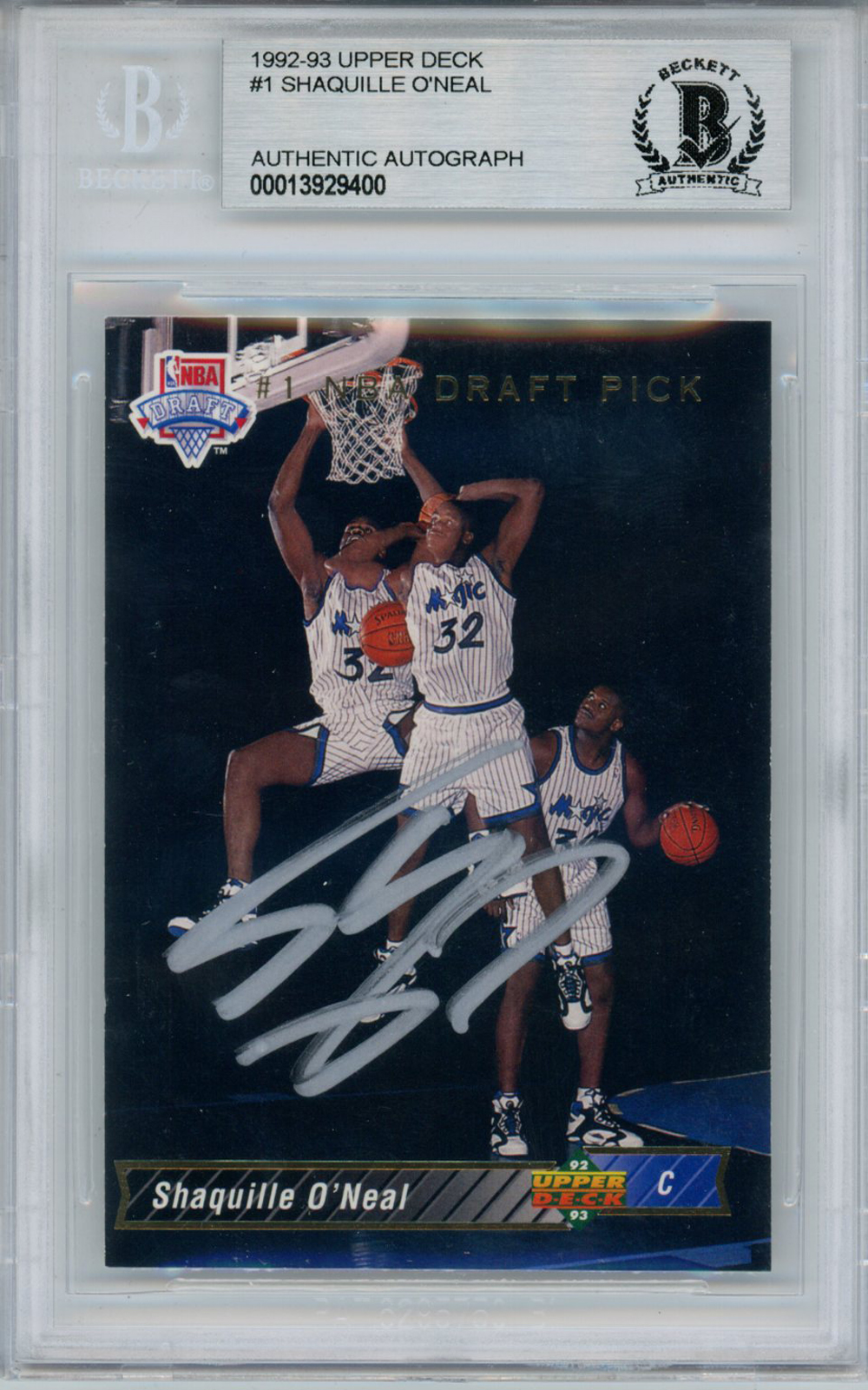 Shaquille O'Neal Autographed 1992 Upper Deck #1 Rookie Card Beckett Slab