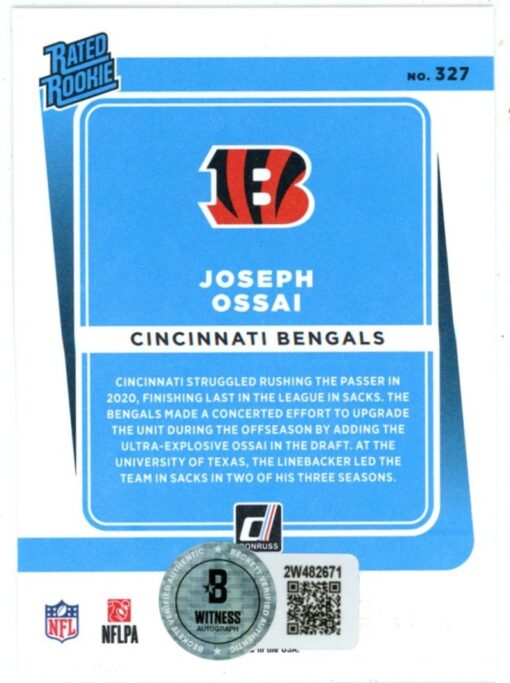 Joseph Ossai Autographed 2021 Donruss Gold Holo Proof Trading Card Beckett 50163
