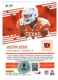 Joseph Ossai Autographed/Signed 21 Panini Prizm Prestige #257 Card Beckett 50166