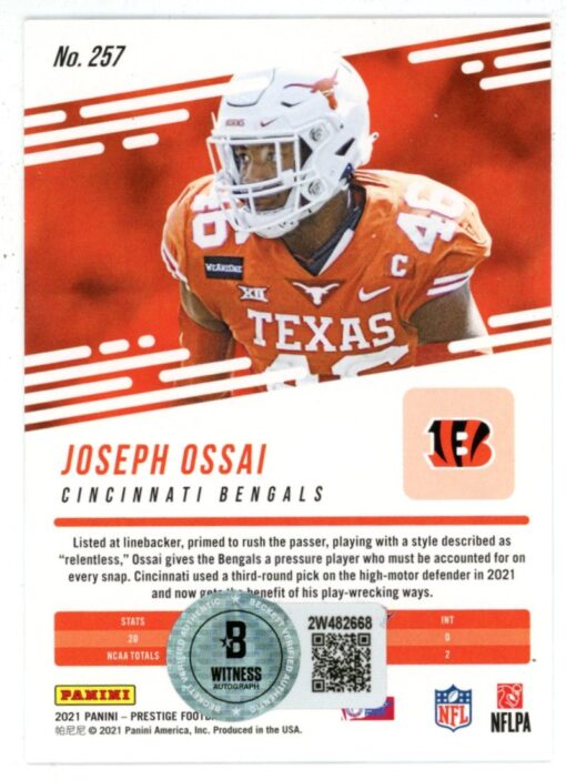 Joseph Ossai Autographed/Signed 21 Panini Prizm Prestige #257 Card Beckett 50166