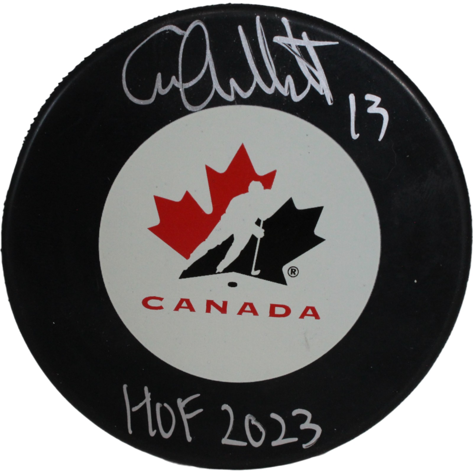 Caroline Ouellette Autographed/Signed Team Canada Logo Puck HOF JSA 53978