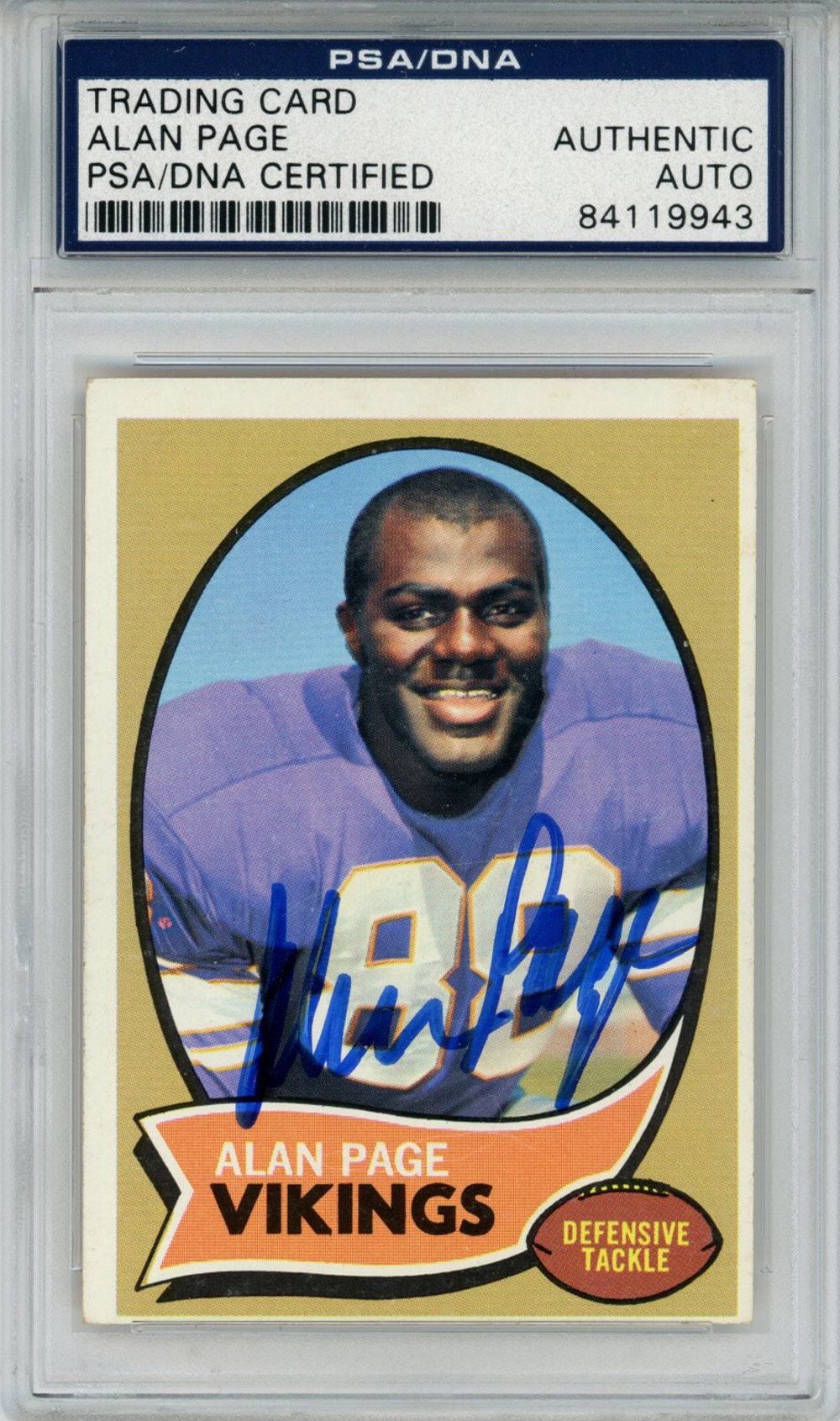 Alan Page Autographed 1970 Topps #59 Trading Card PSA Slab