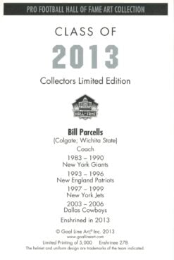 Bill Parcells New York Giants Goal Line Art Card Class of 2013 58133