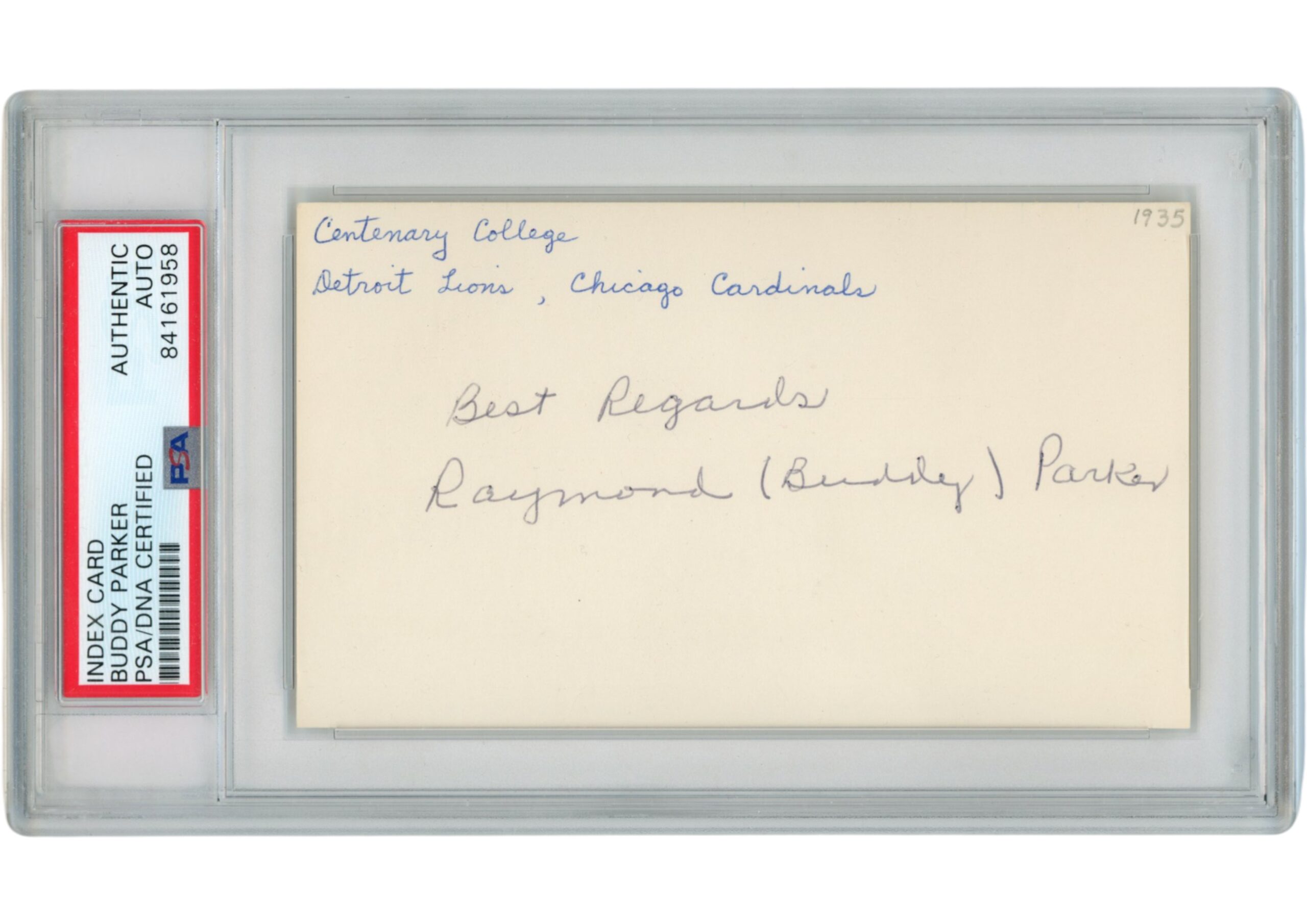 Buddy Parker Autographed/Signed Chicago Cardinals Index Card Slabbed PSA 54916
