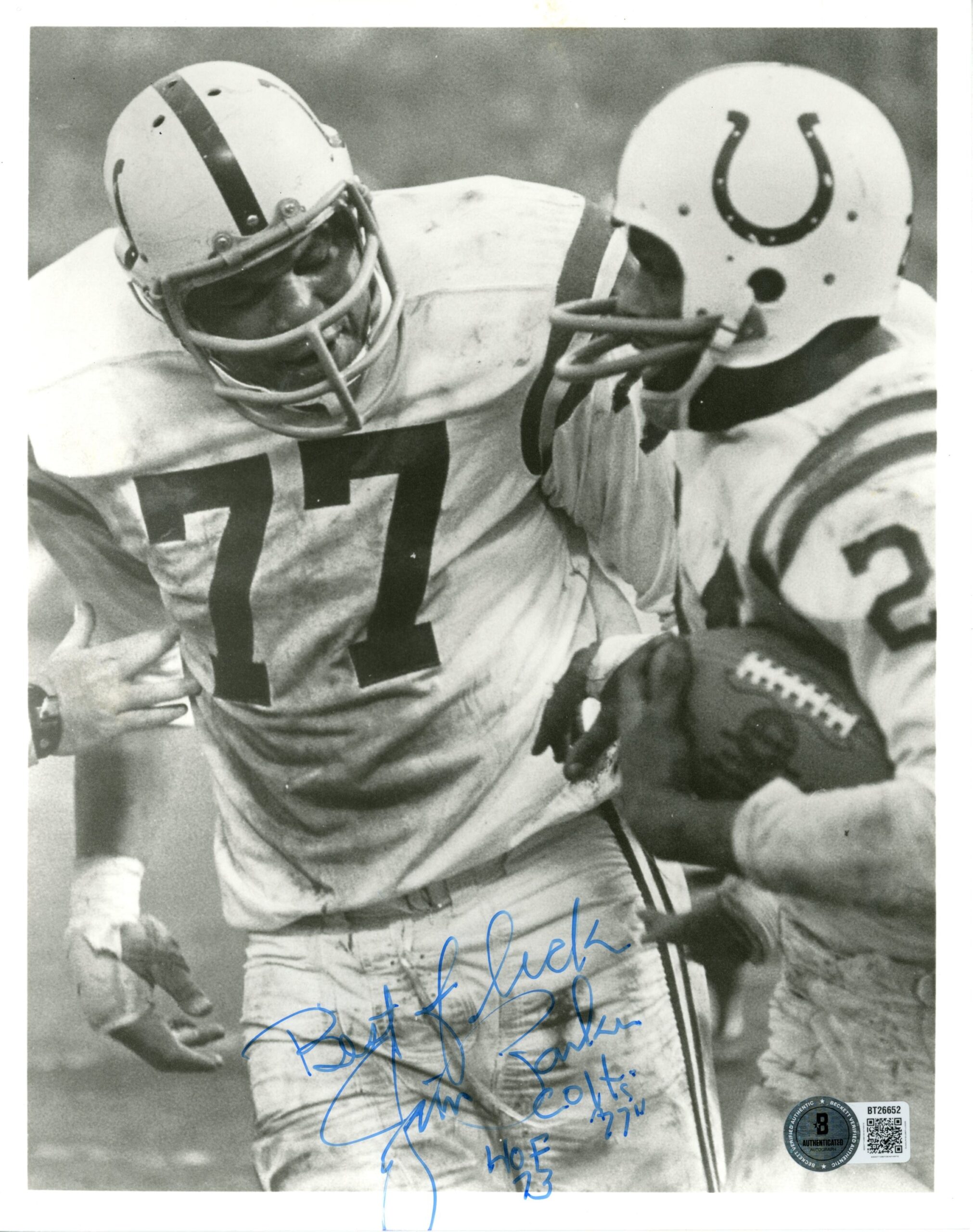 Jim Parker Autographed Baltimore Colts 8x10 Photo Best of Luck Beckett 56631