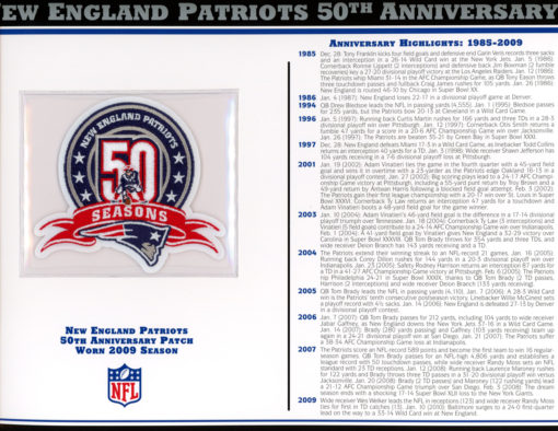 New England Patriots 50th Anniversary Patch Stat Card Willabee & Ward