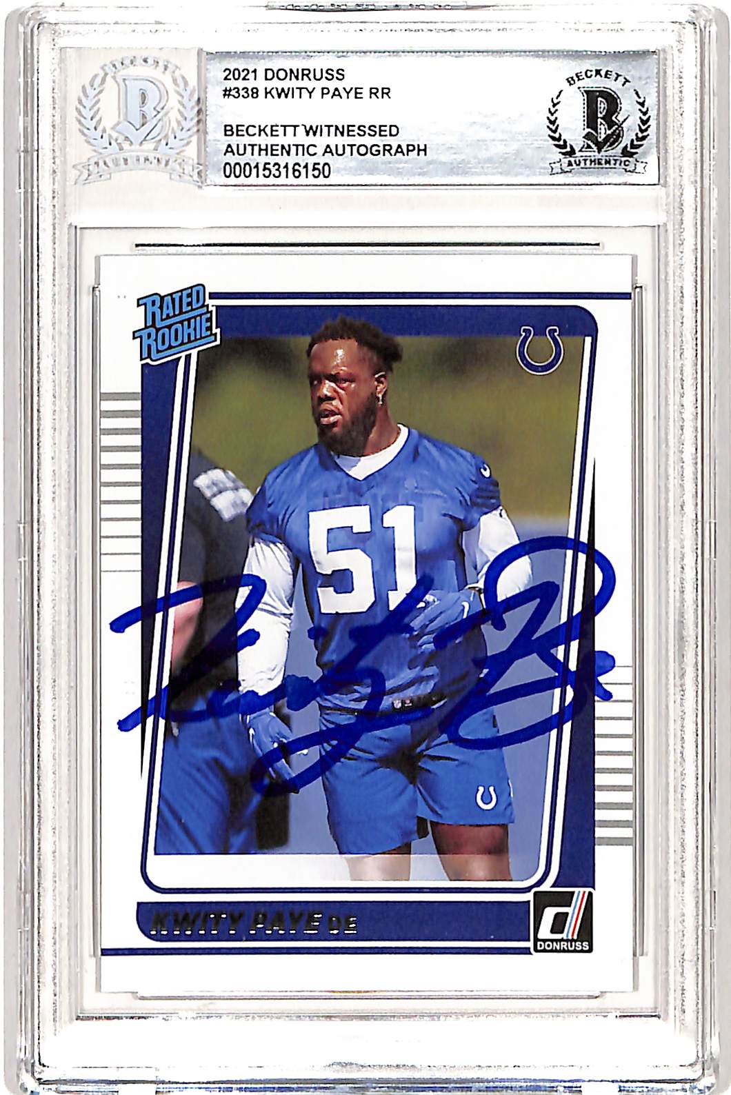 Kwity Paye Autographed Donruss 2021 #338 Trading Card Slabbed Beckett